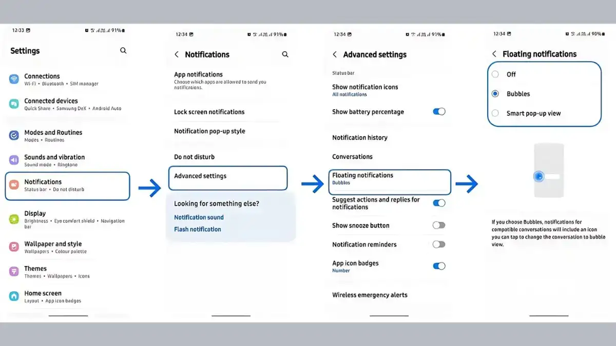 Samsung Galaxy S25 Ultra or S25+ Text Message Notification Bubbles Features