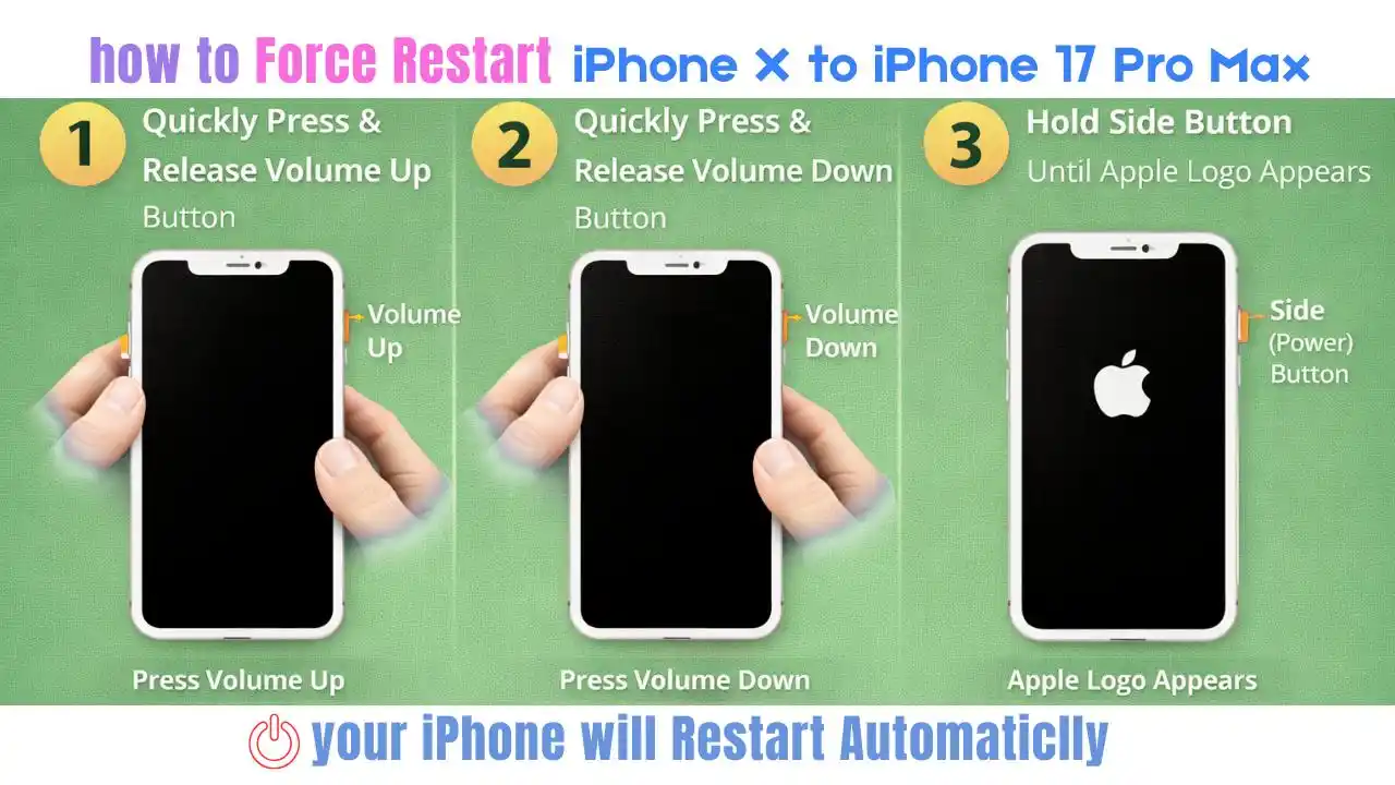 how to Restart iPhone X to iPhone 17 Pro Max