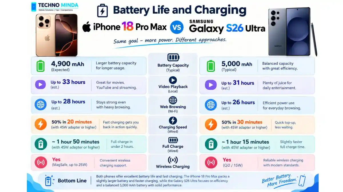 iPhone 18 Pro Max vs Galaxy S26 Ultra Battery Life and Charging Comparison