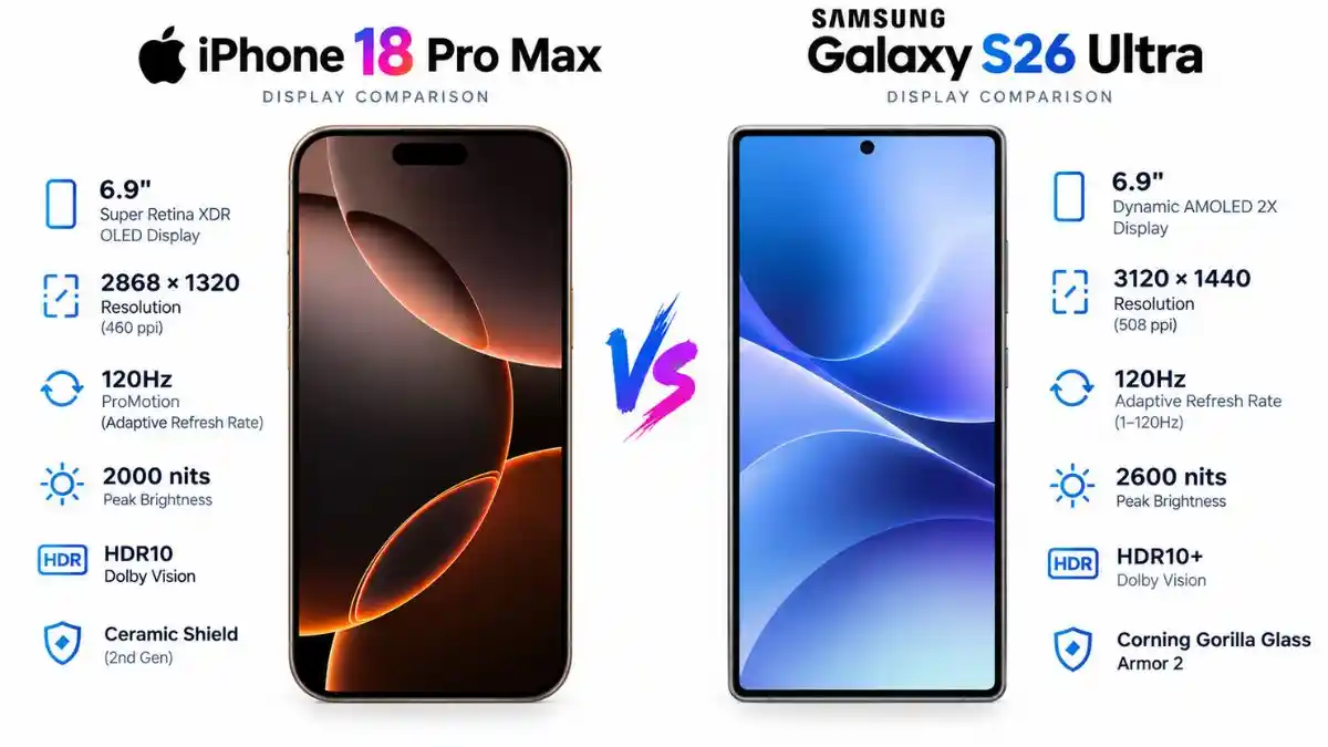 iPhone 18 Pro Max vs Galaxy S26 Ultra Display Comparison
