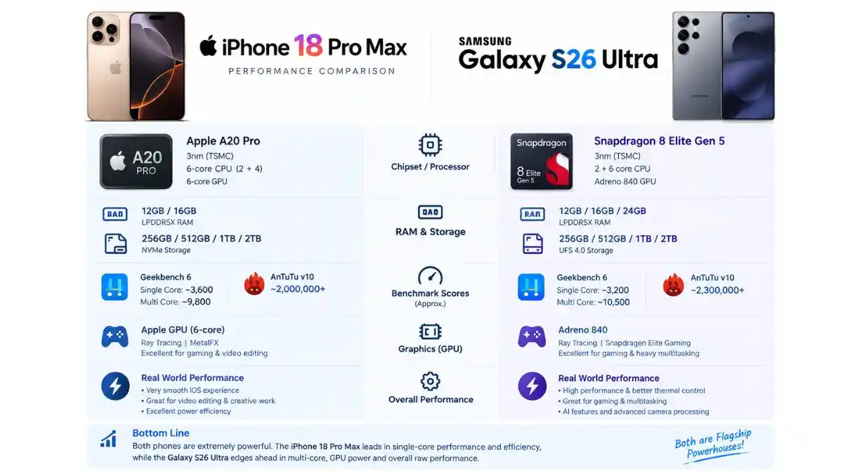 iPhone 18 Pro Max vs Galaxy S26 Ultra Performance Comparison
